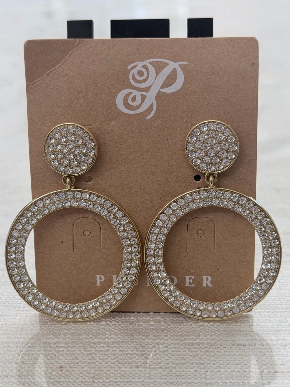 Plunder gold hoop rhinestone circle dangle earrings